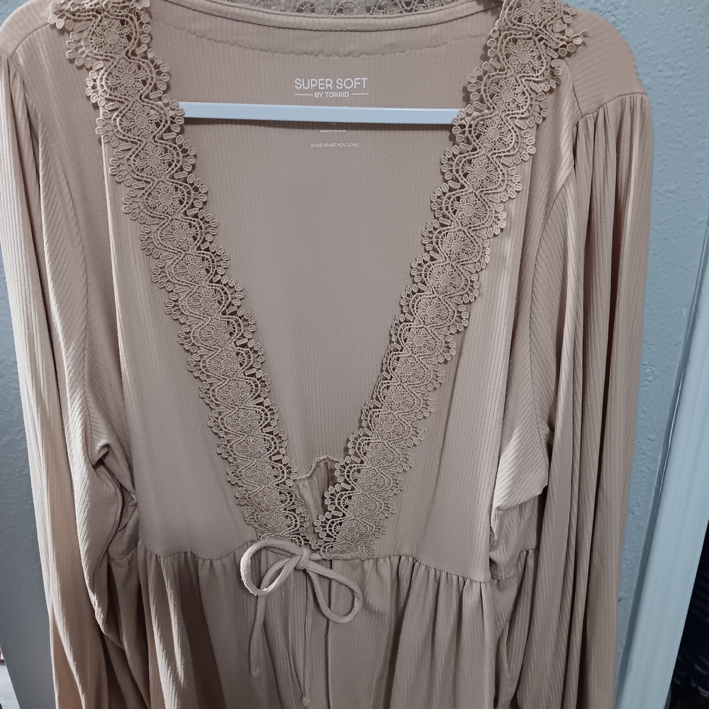Super Soft Beige Lace Trim Top